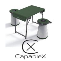 Sammenklappelig sæt med bord + 2 x skamler med LED lys
