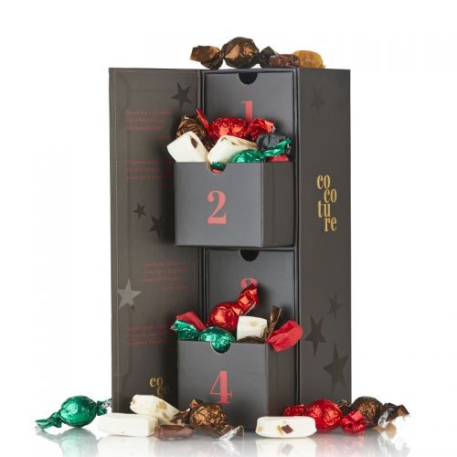 Årets adventkalender med fyldte chokolader, nougat og karamel