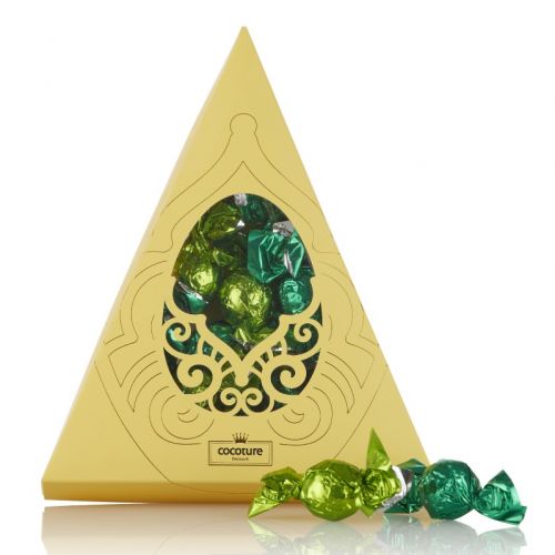 Cocoture trekant æske med fyldte chokoladekugler - grøn