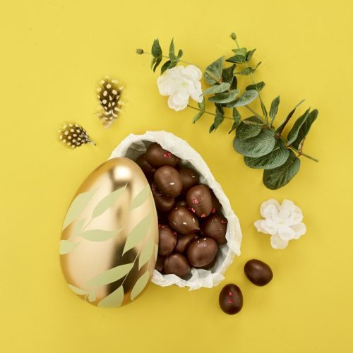 Stort metal Påskeæg - GULD med grønne blade