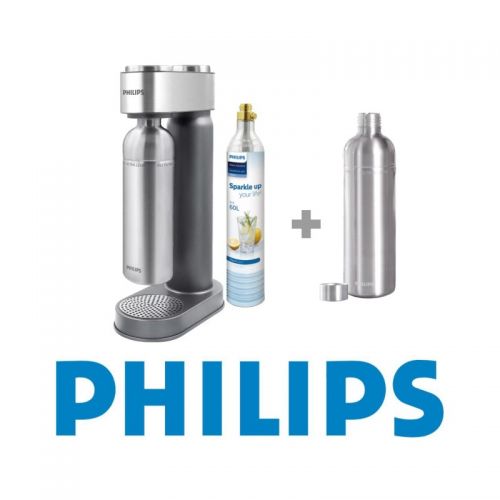 Philips Soda Maker Metallic inkl. kulsyre patron og 2 x 1L flaske