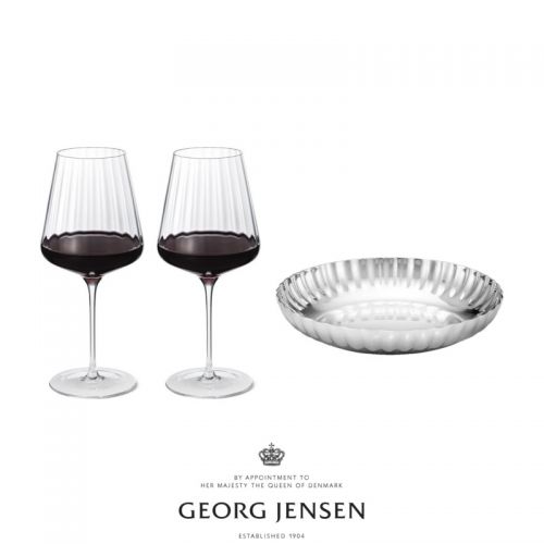 Georg Jensen Gavepakke: 12 stk. RØDVINSGLAS & SNACK PLATE