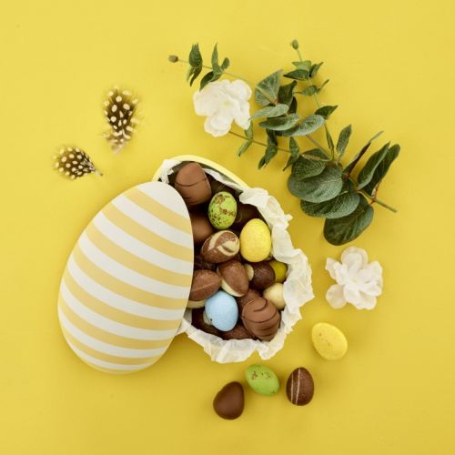 Påskeæg - Stort metal Påskeæg - GUL/STRIBET