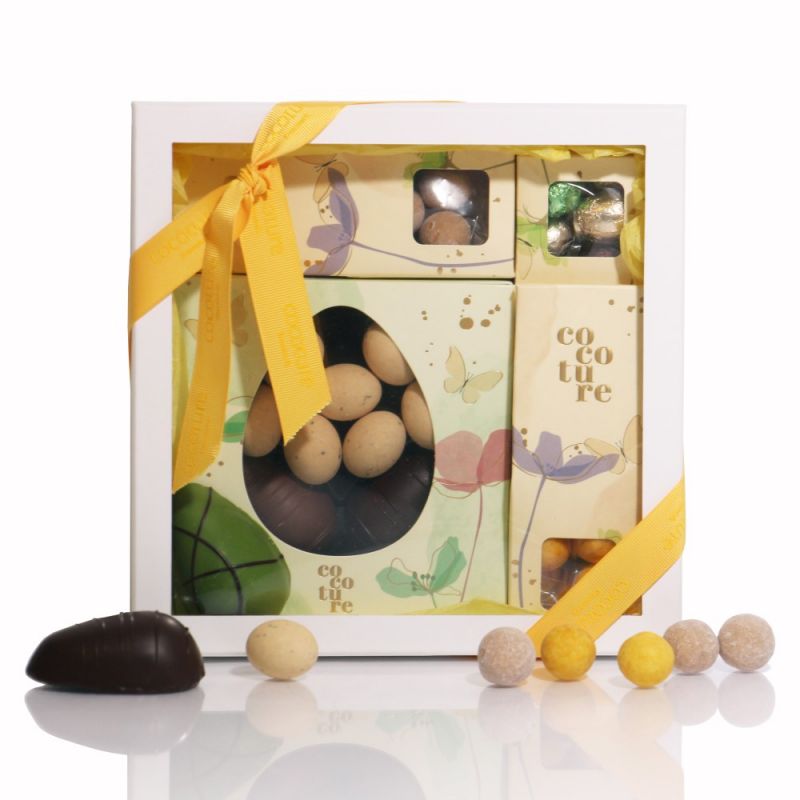 Påskegave 2 - Hvid Cocotureæske med gult silkebånd