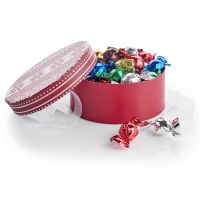 Rund Hatteæske -  Mixed Chokoladekugler STOR 600g_motiv: Sweater 2060-2226