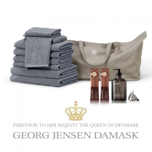 Georg Jensen Damask - SPA Frottépakke XL - Ocean Grey inkl. Starter-kit Håndsæbe