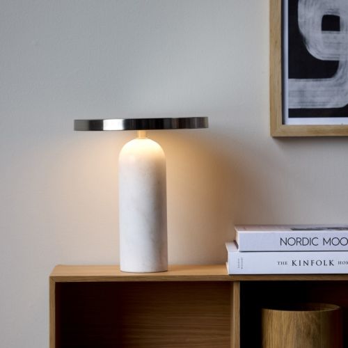 Villa Collection Bordlampe krom & hvid marmor