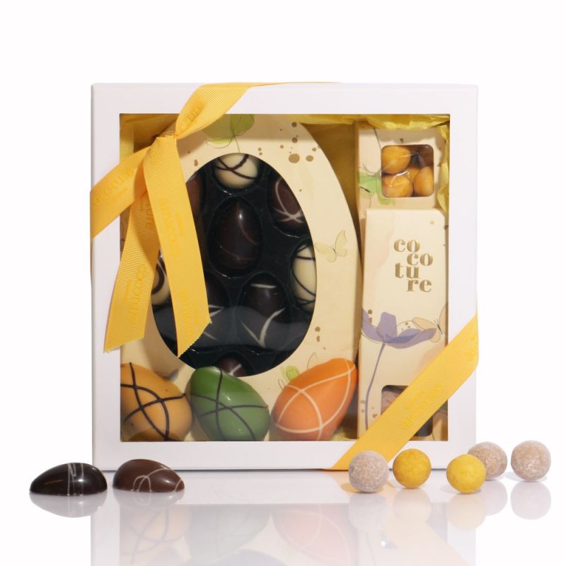 Påskegave 1 - Hvid Cocotureæske med gult silkebånd