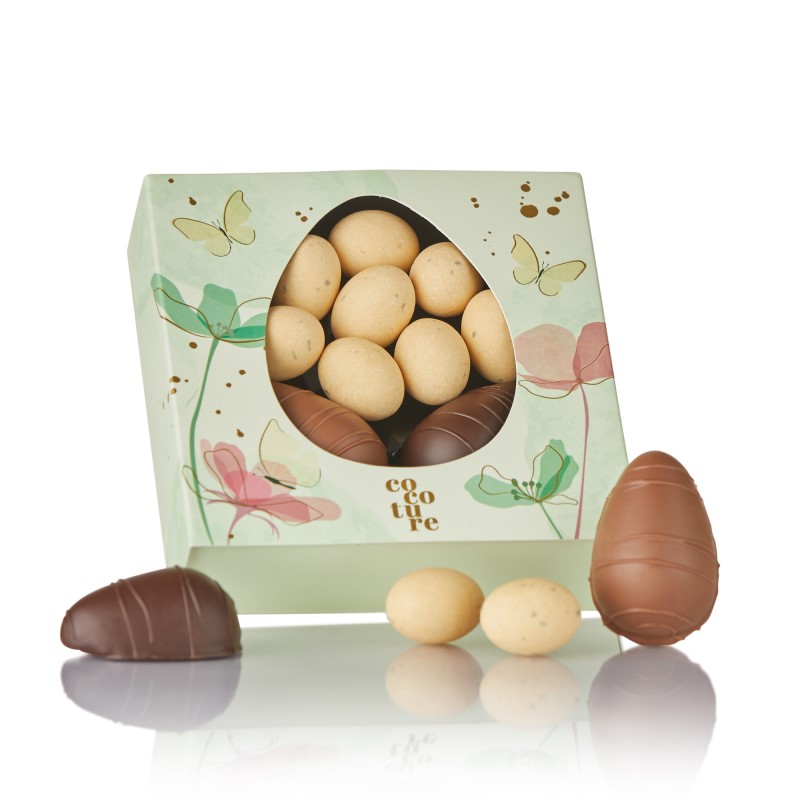 142g. marcipanæg og brune dragéæg_ grøn blomst