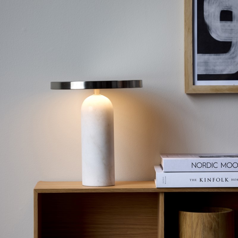 Villa Collection Bordlampe krom & hvid marmor