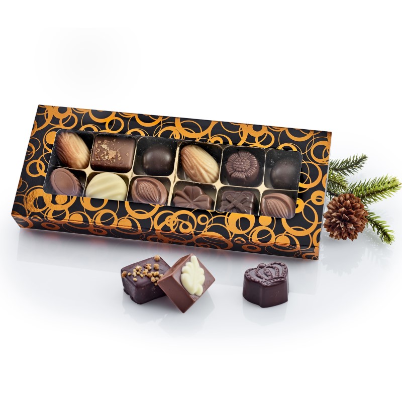 Kobbeæske cirkler med 12 stk. luksus chokolade