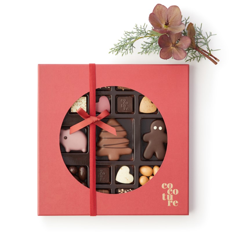 Cocoture juleæske med Marcipanfigurer og chokolade_rød