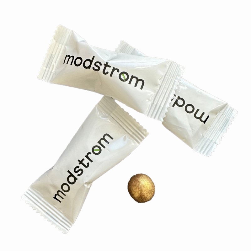Danske flowpakkede chokoladekugler med logo
