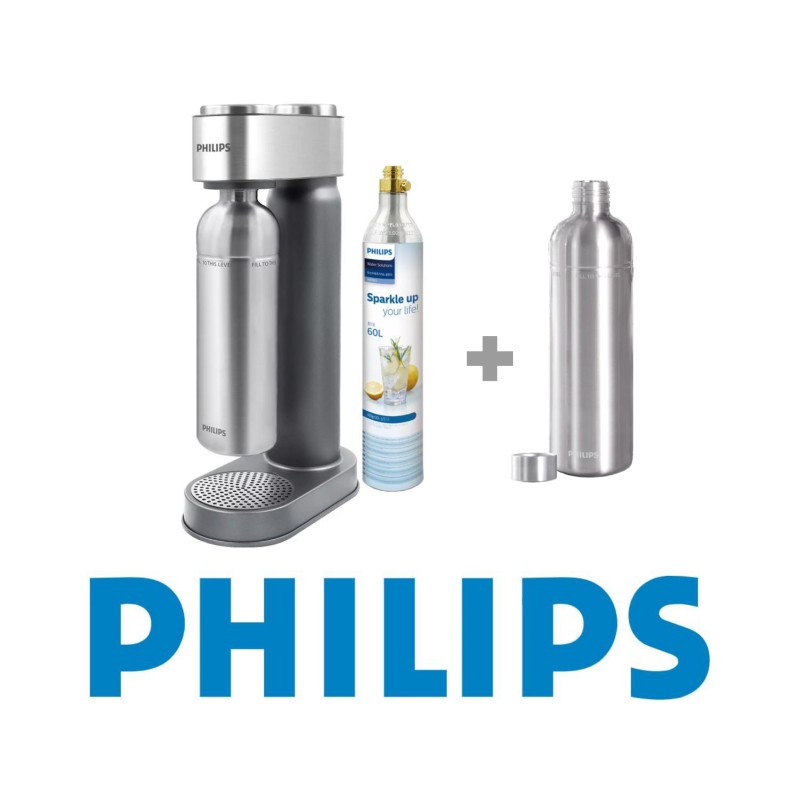 Philips Soda Maker Metallic inkl. kulsyre patron og 2 x 1L flaske